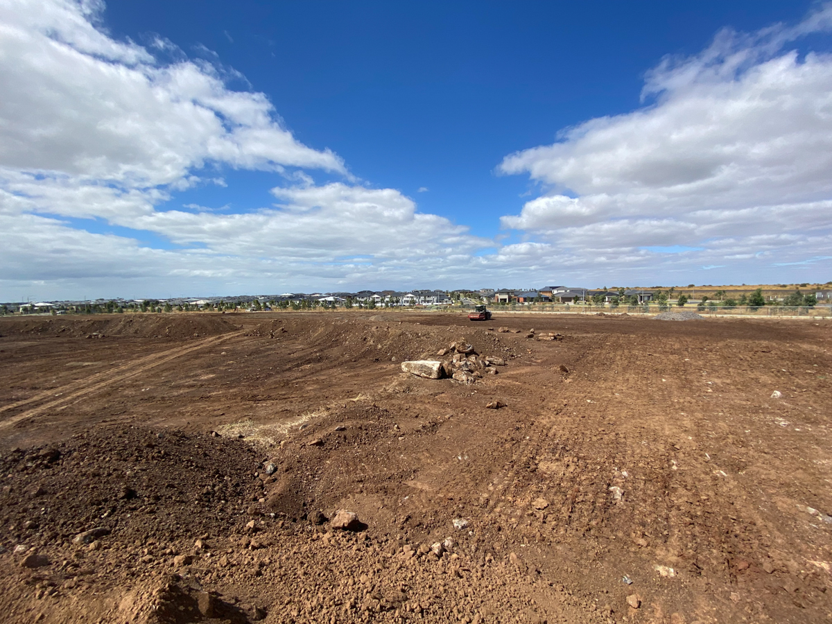 Lollypop Creek Secondary School (interim name) - construction photo of site progress in January 2023 - flattened earth