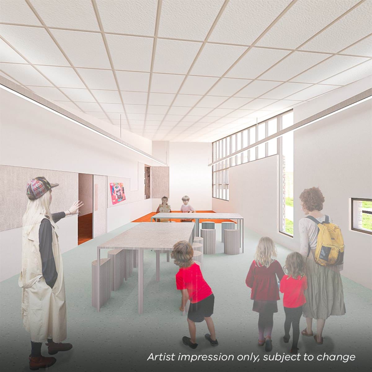 Manchester Primary School - illustrated render showing a school classroom