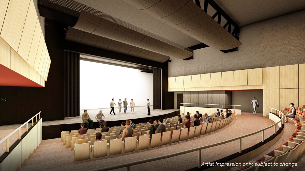 Mill Park Secondary College- upgrade and modernisation, Illustrated render of the interior of the performing arts centre