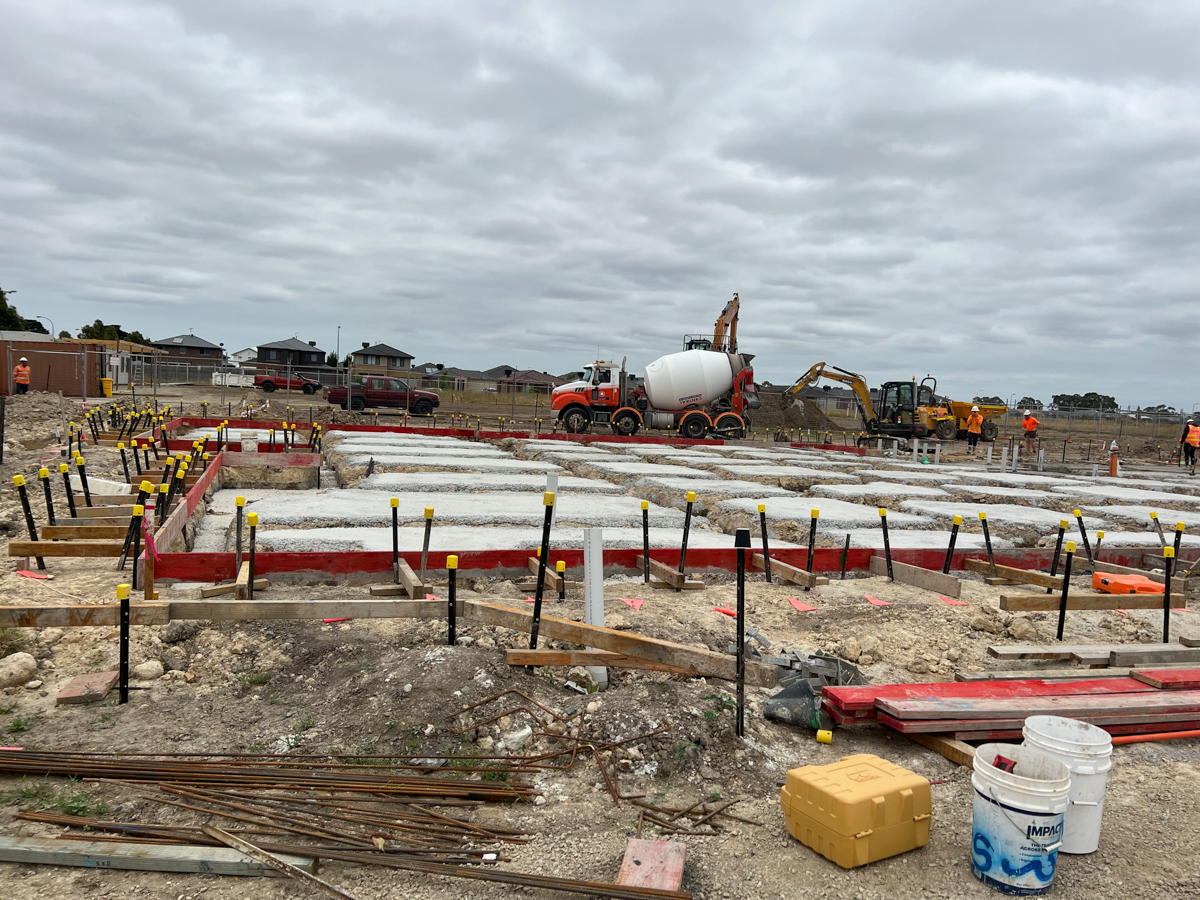 Officer Brunt Road Primary School (interim name) - construction photo of site progress in February 2023 - site foundations