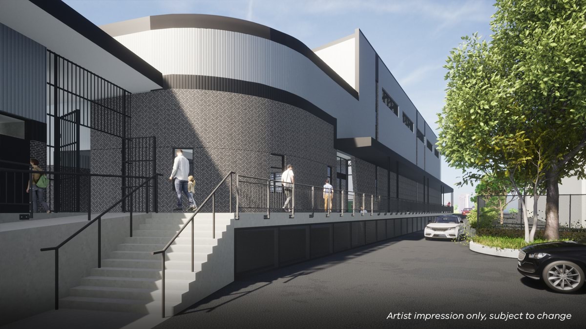 Swinburne Senior Secondary College - illustrated render showing up to the gym entrance