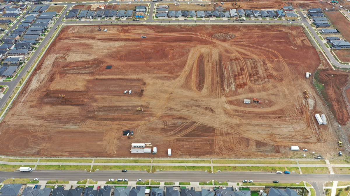 Truganina North Primary School (interim name) - construction photo of site progress in January 2023 - aerial shot of site