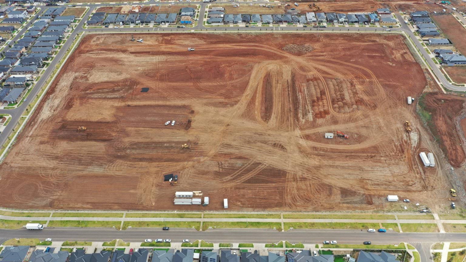 Truganina North Primary School (interim name) - construction photo of site progress in January 2023 - aerial shot of site
