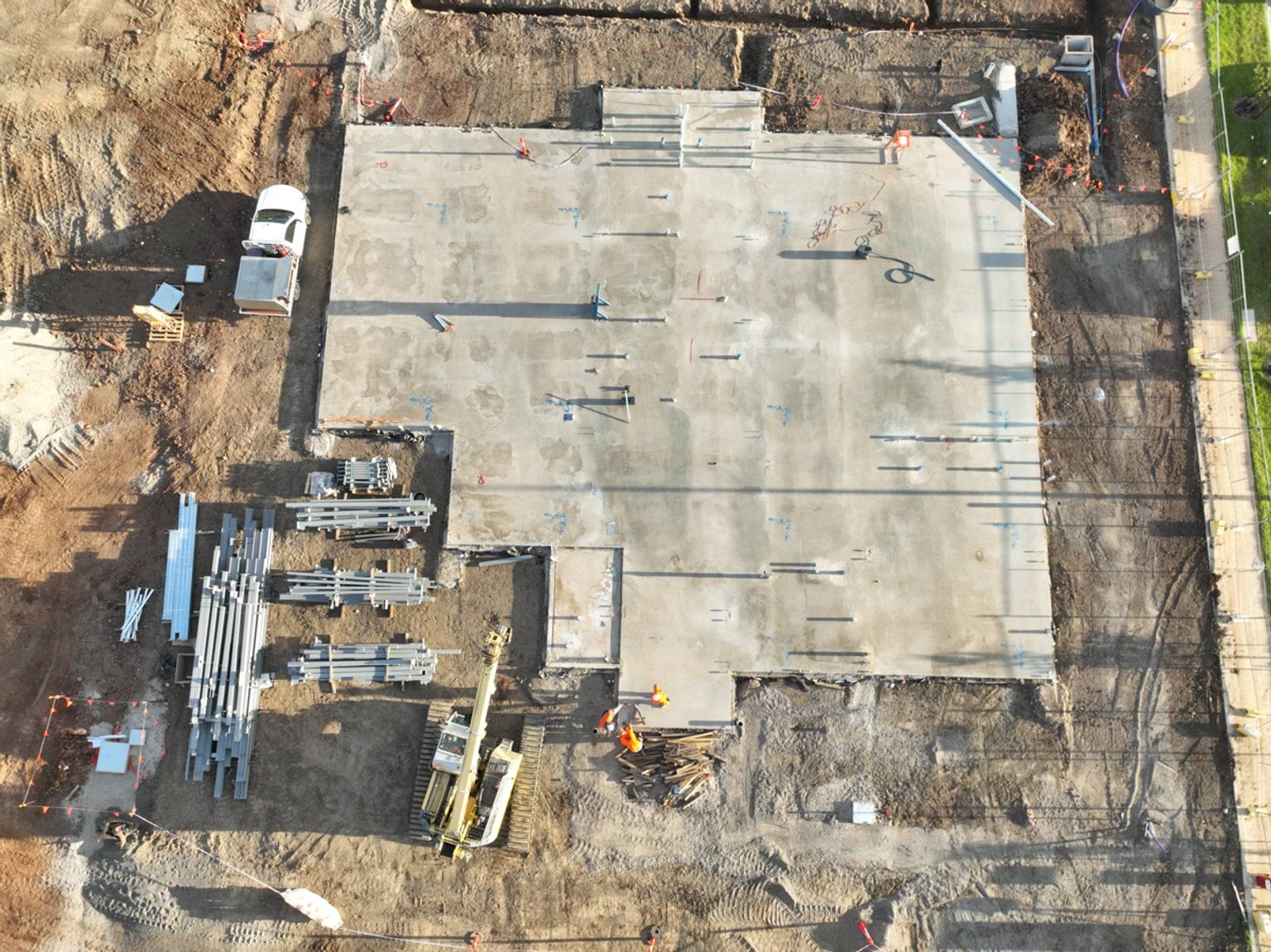 Tarneit North Primary School Kindergarten (interim name) - construction photo of site progress in February 2023 - aerial shot of site