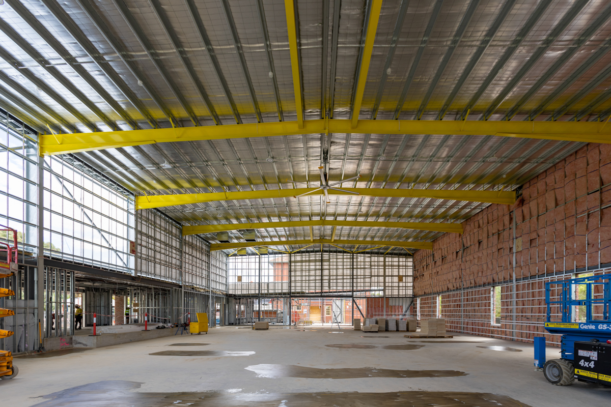 Bell Primary School - photo showing construction progress inside a school gym