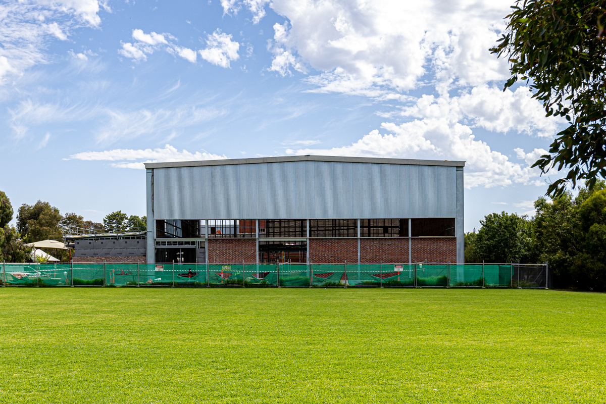 Bell Primary School - photo showing construction progress of a school gym from the outside