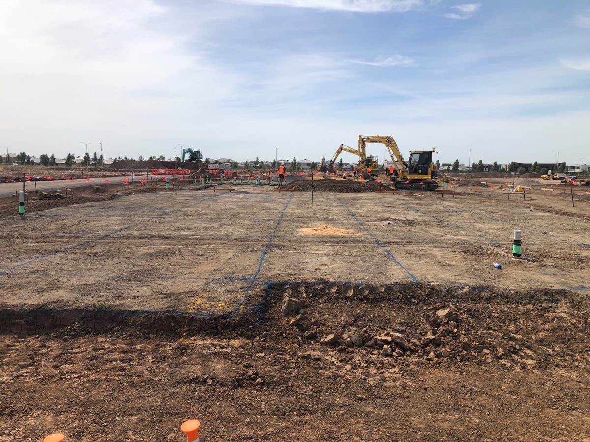 Lollypop Creek Secondary School (interim name) - construction photo of site progress in February 2023 showing a levelled site