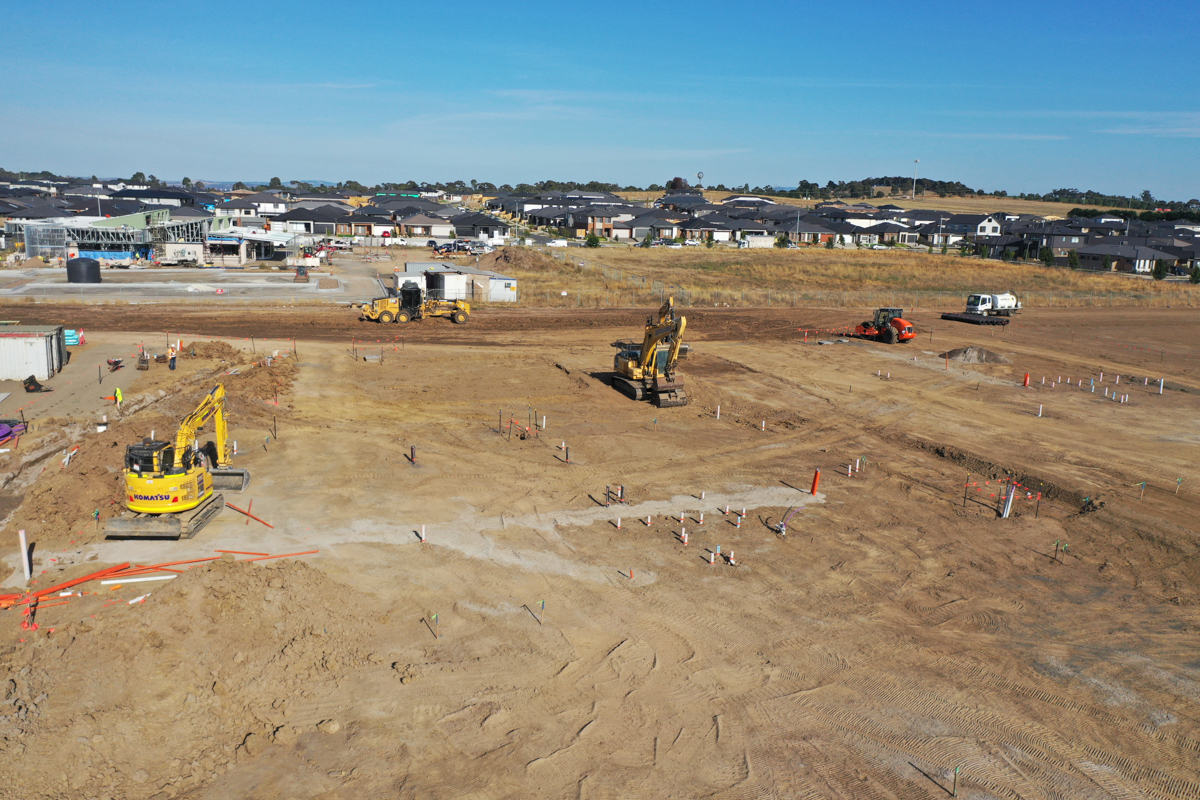 Merrifield South Primary School (interim name) - construction photo of site progress in February 2023