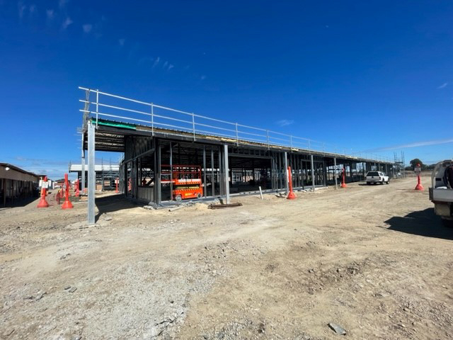 Officer Brunt Road Primary School (interim name) - construction photo in March 2023 showing the framework of a school building