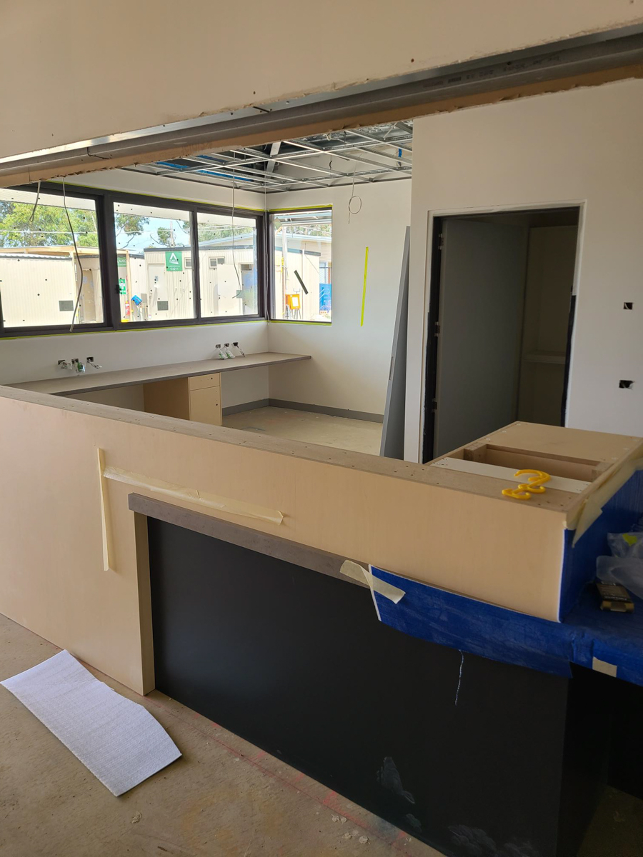 Peter Lalor Secondary College - construction photo of site progress in March 2023 - early work on an interior learning space