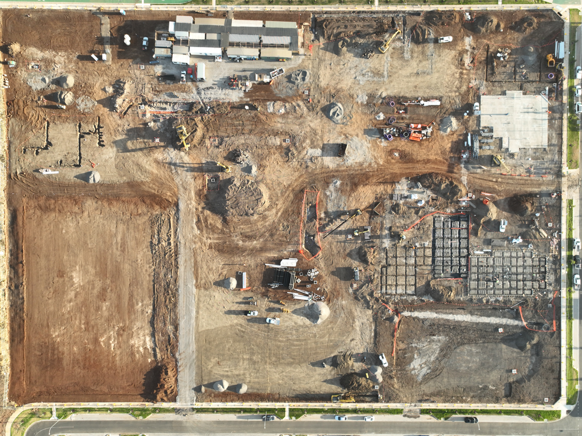 Tarneit North Primary School (interim name) - construction photo of site progress in February 2023 - aerial shot of site