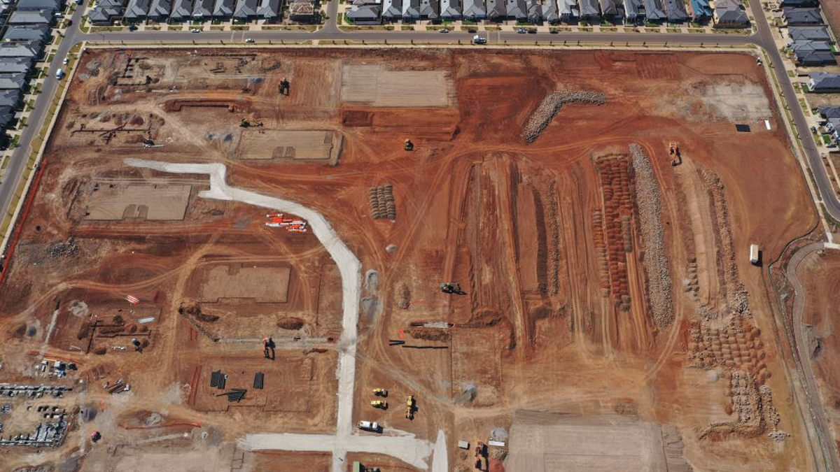 Truganina North Primary School (interim name) - construction photo of site progress in March 2023 - aerial shot of site