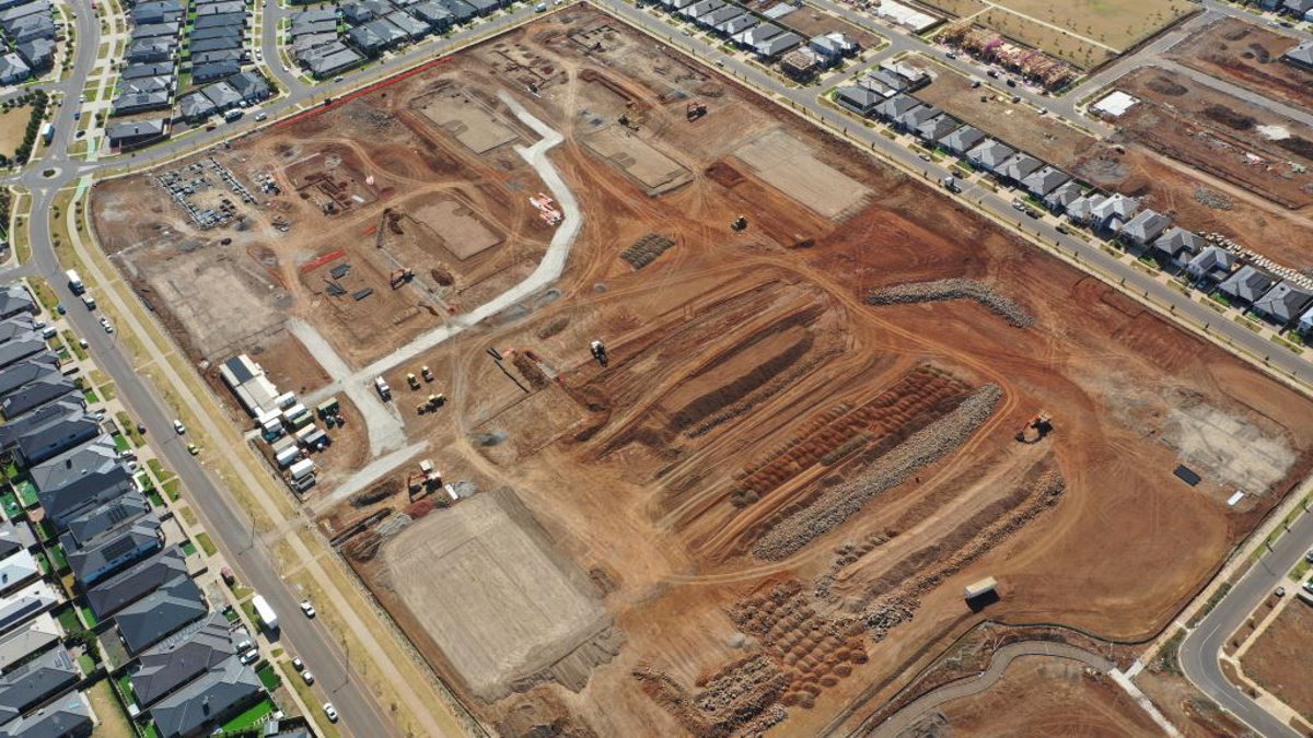 Truganina North Primary School (interim name) - construction photo of site progress in March 2023 - aerial shot of site