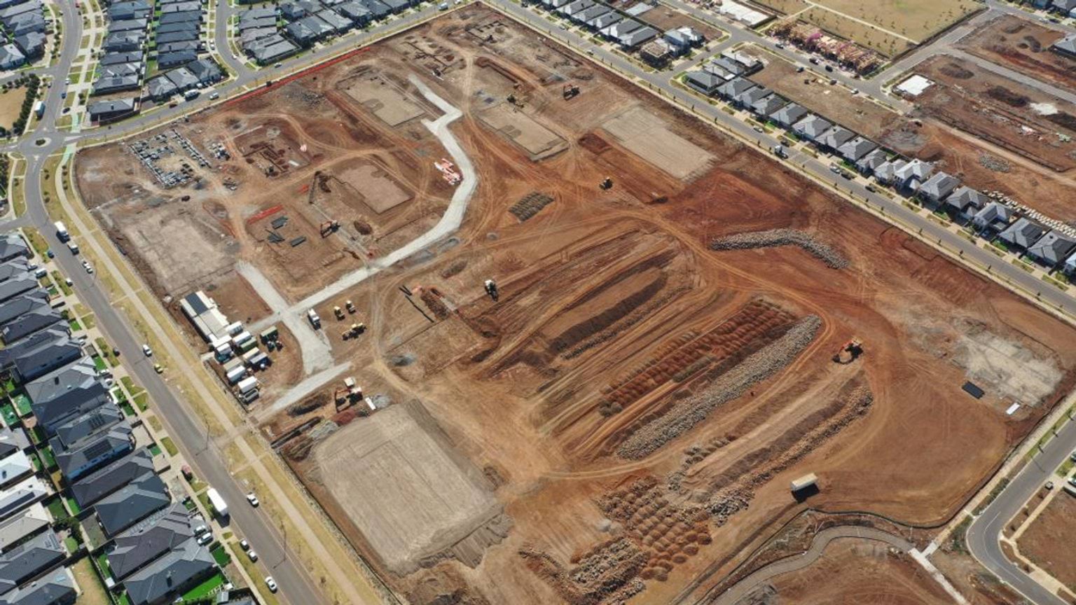 Truganina North Primary School (interim name) - construction photo of site progress in March 2023 - aerial shot of site