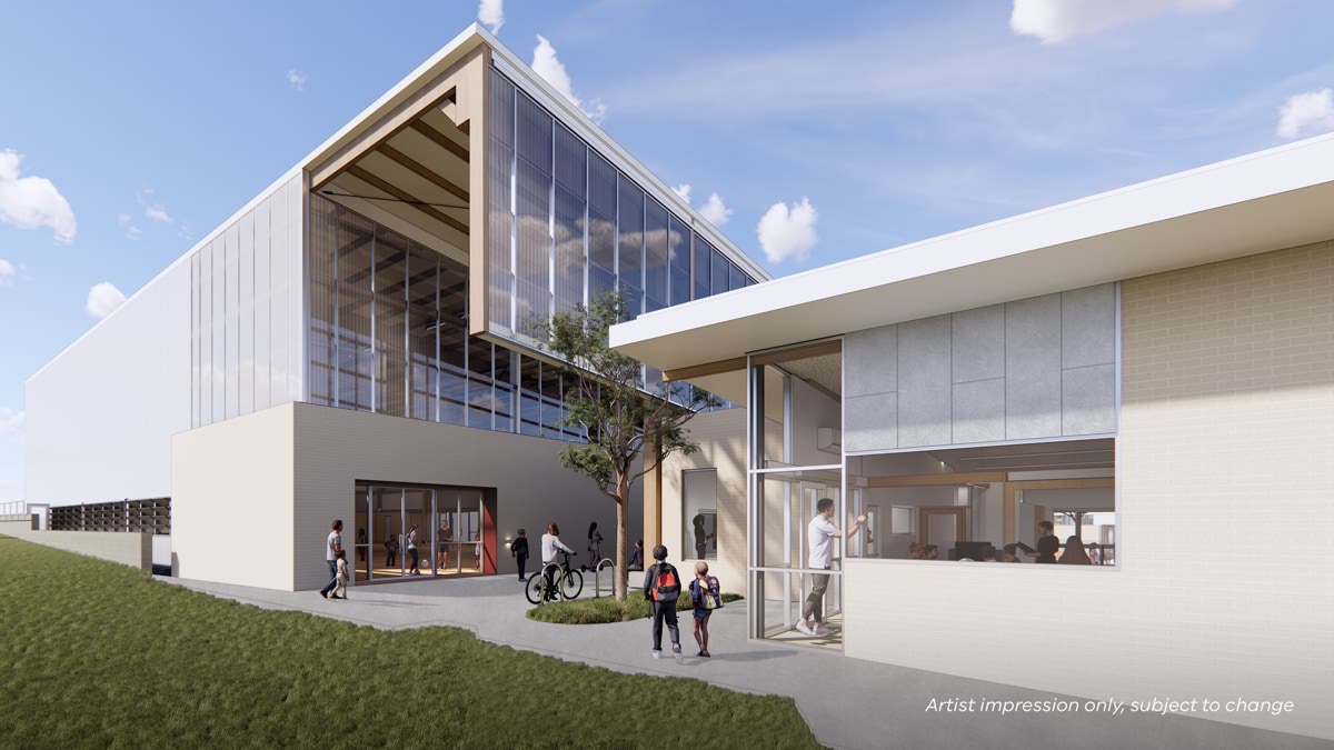 Newlands Primary School - upgrade, Illustrated render - exterior administration and gymnasium