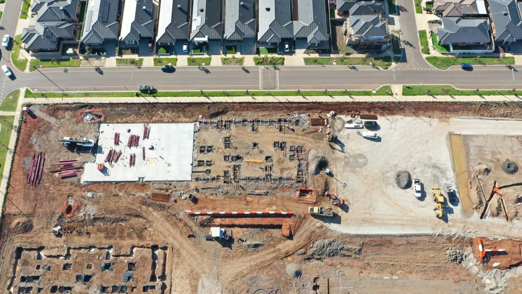 Truganina North Primary School (interim name) - aerial photo of construction site progress in April 2023