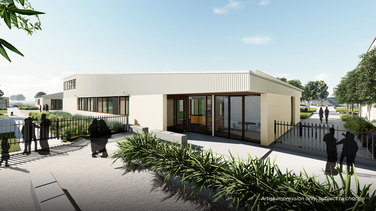 Alexander Boulevard Primary School (interim name) - illustrated render, School entrance