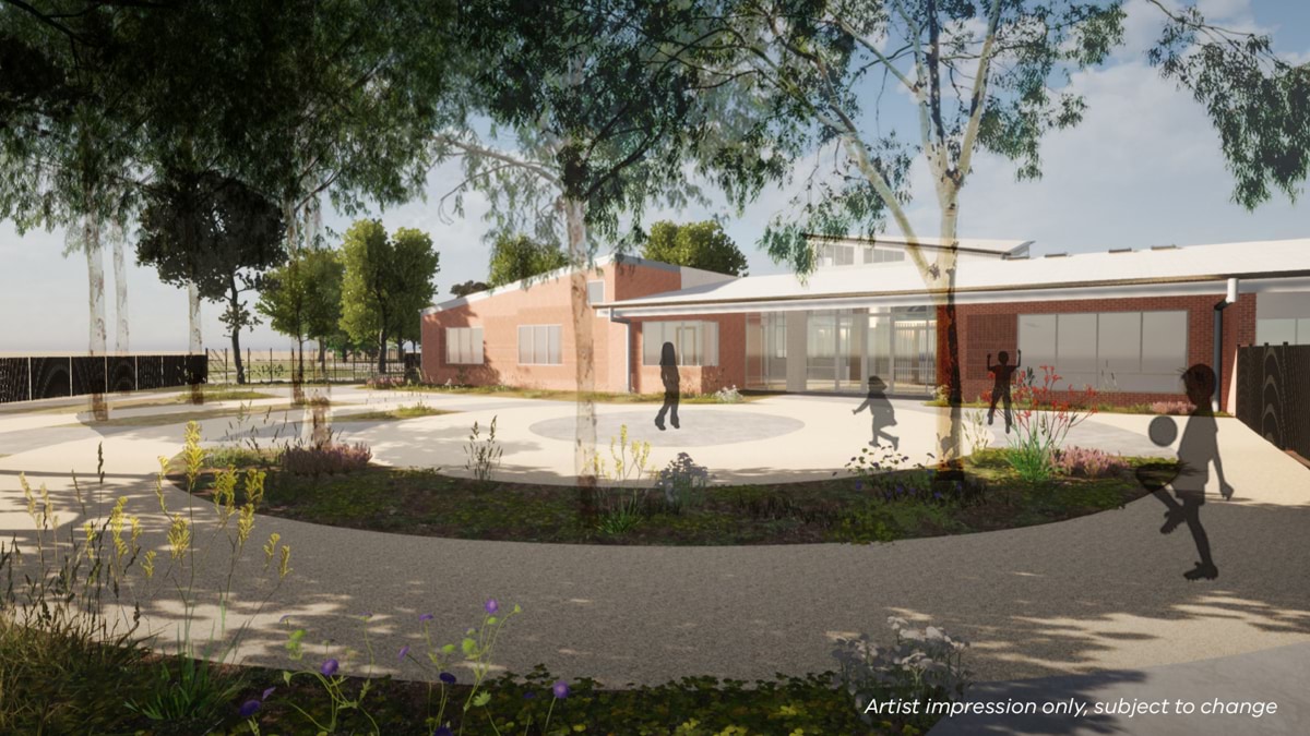 Goonawarra Primary School - illustrated render of a school courtyard