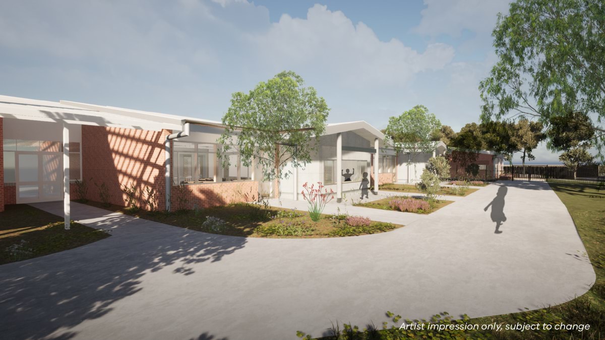 Goonawarra Primary School - illustrated render of a pathway outside of a school building