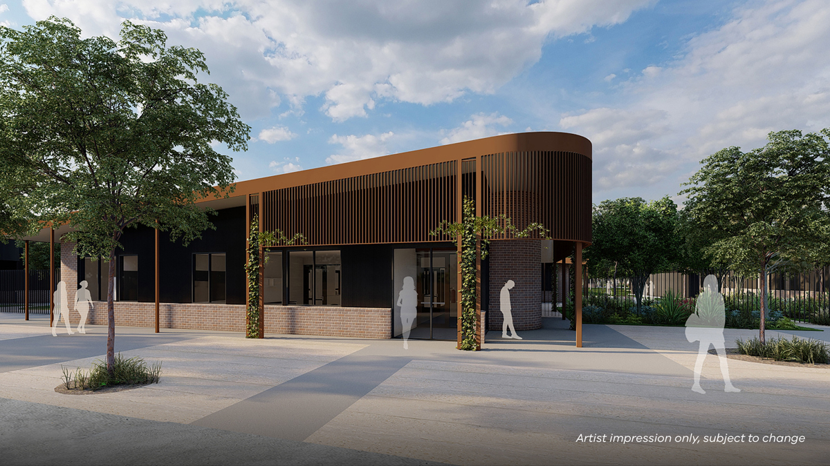 Lollypop Creek Specialist School (interim name) - illustrated render, Administration and library