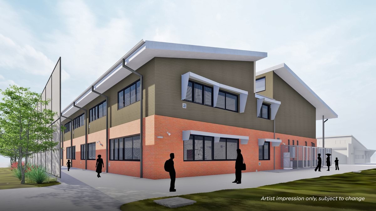 Manor Lakes P-12 College - upgrade and modernisation - building capacity, Illustrated render - South East view