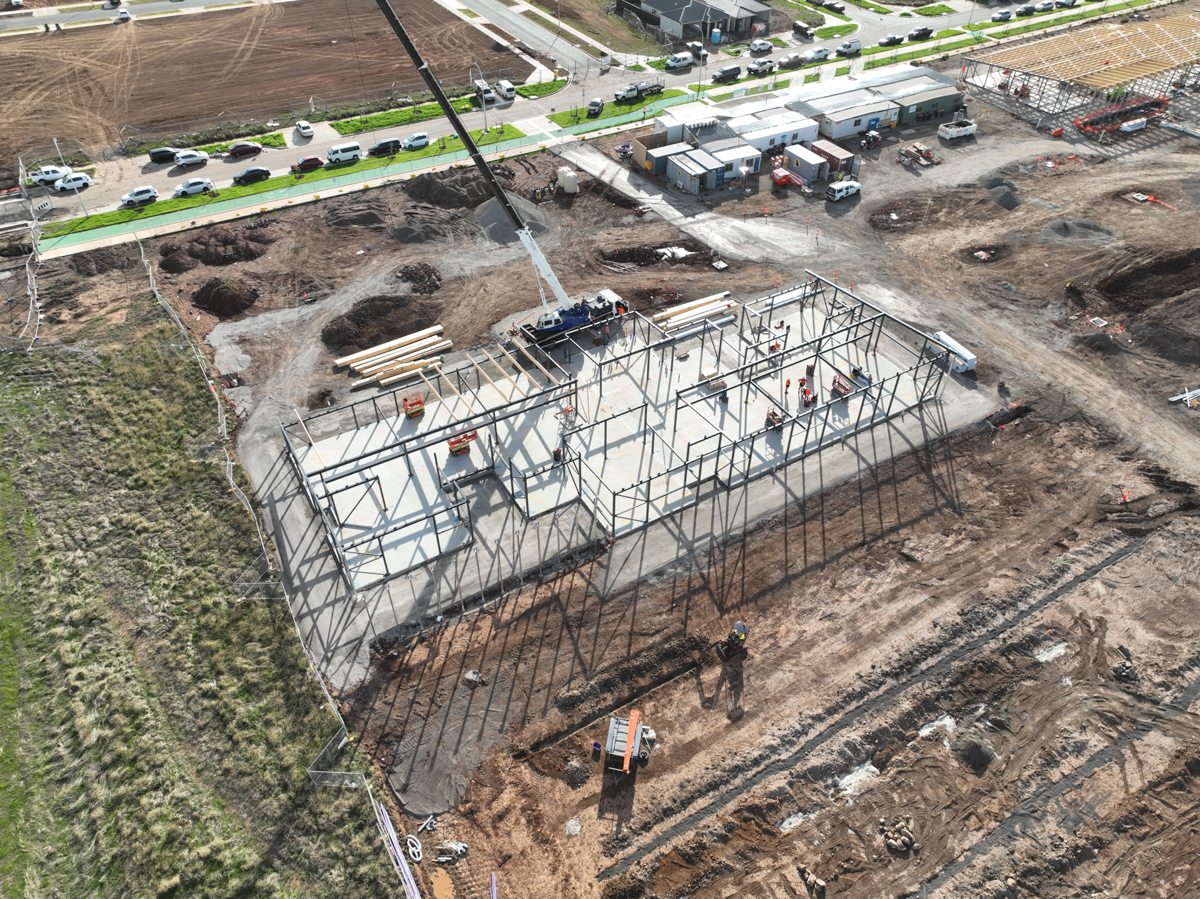 Tarneit North Primary School (interim name) - new school, Site progress - April 2023, learning neighbourhood (classrooms)