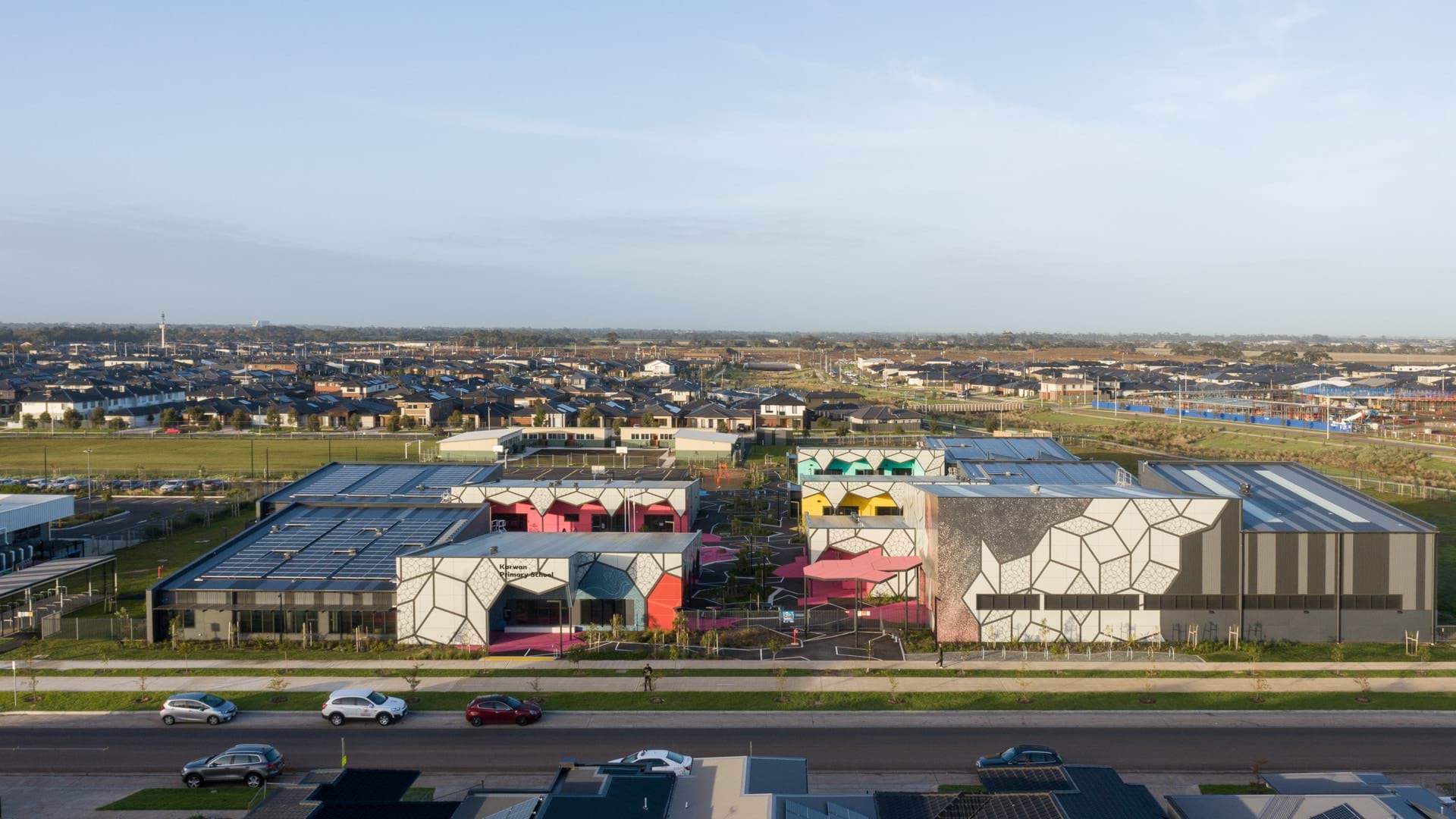 Karwan Primary School - new school, Completed school - aerial view