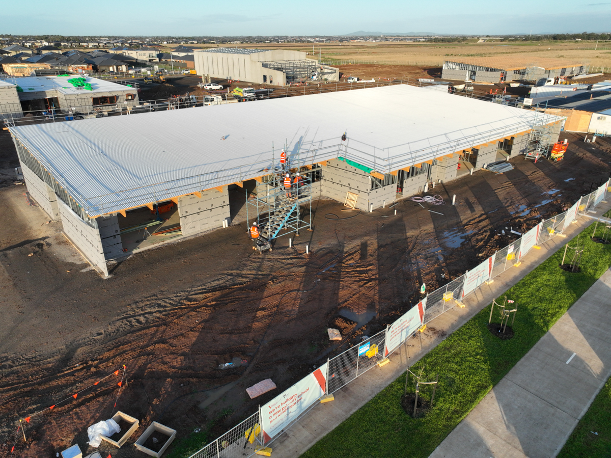 Tarneit North Primary School (interim name) - new school, Site progress - May 2023, learning neighbourhood (classrooms)