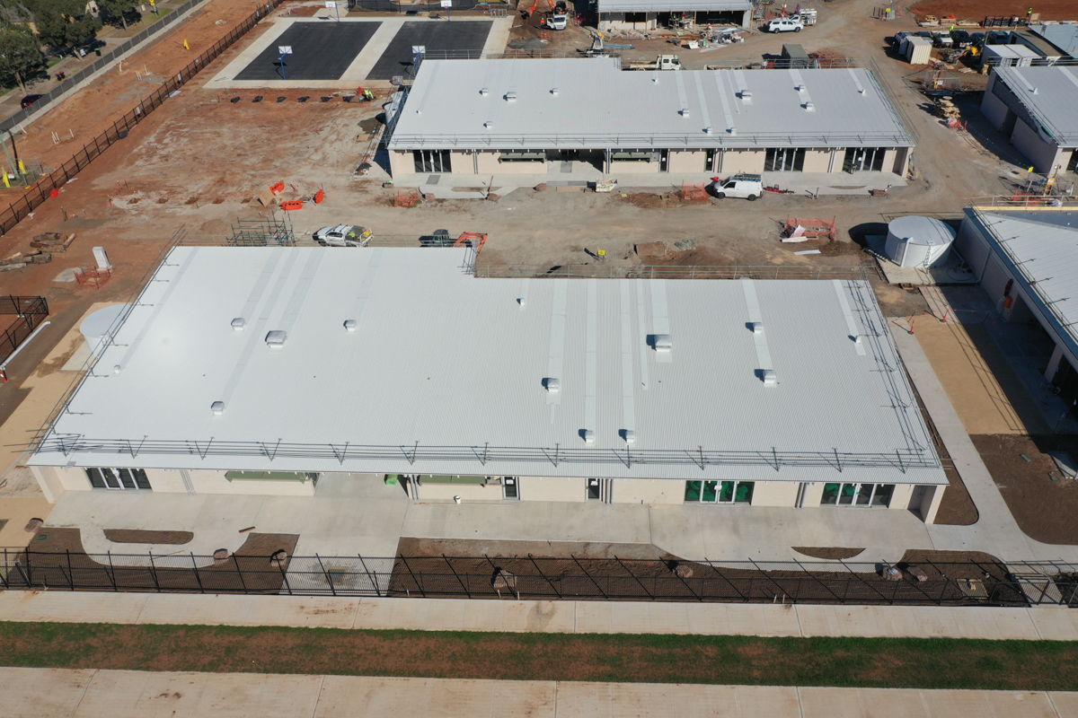 Binap Primary School - new school, Site progress - August 2023, learning neighbourhood (classrooms)