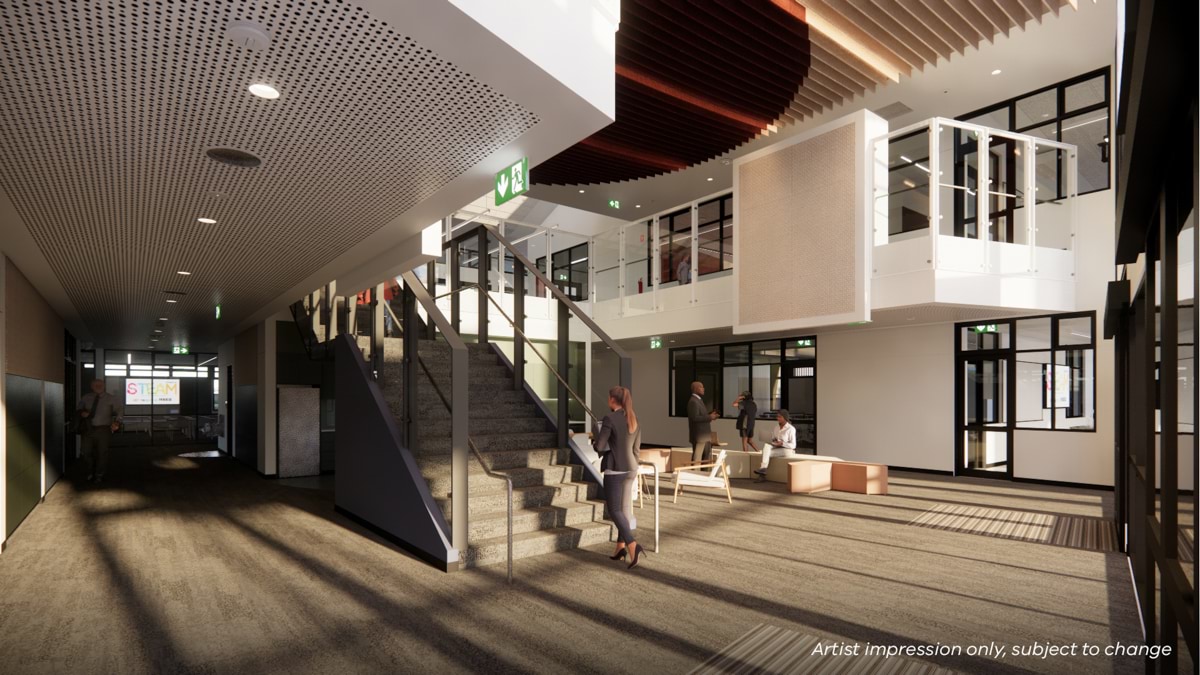 Kambrya College - upgrade and modernisation, Illustrated render - Block H Foyer