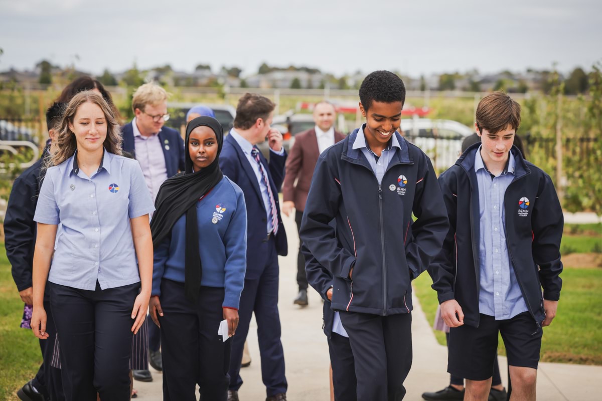 Bemin Secondary College – official opening, students arriving at their new school