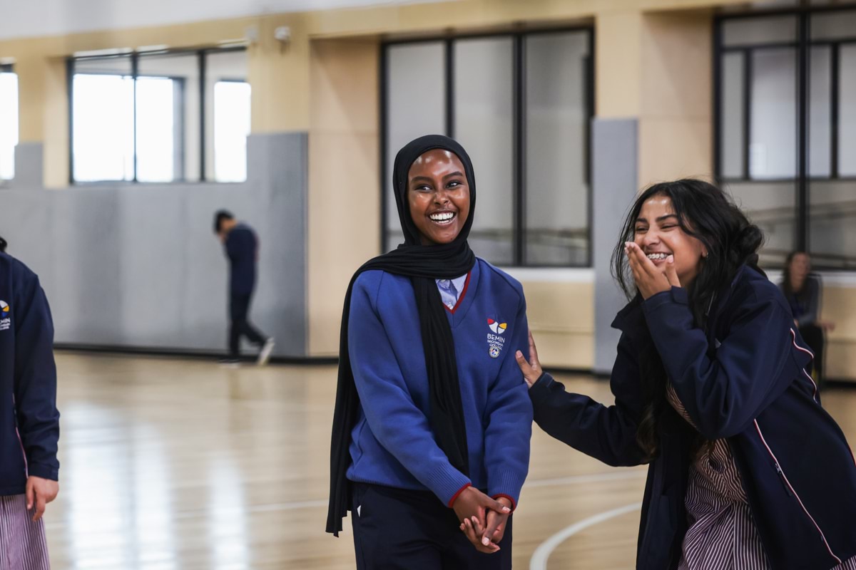 Bemin Secondary College – official opening, students playing on their inside courts