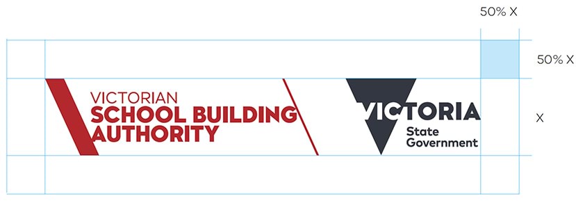 The clear space of the VSBA logo is depicted as half the height of the Victoria State Government logo.