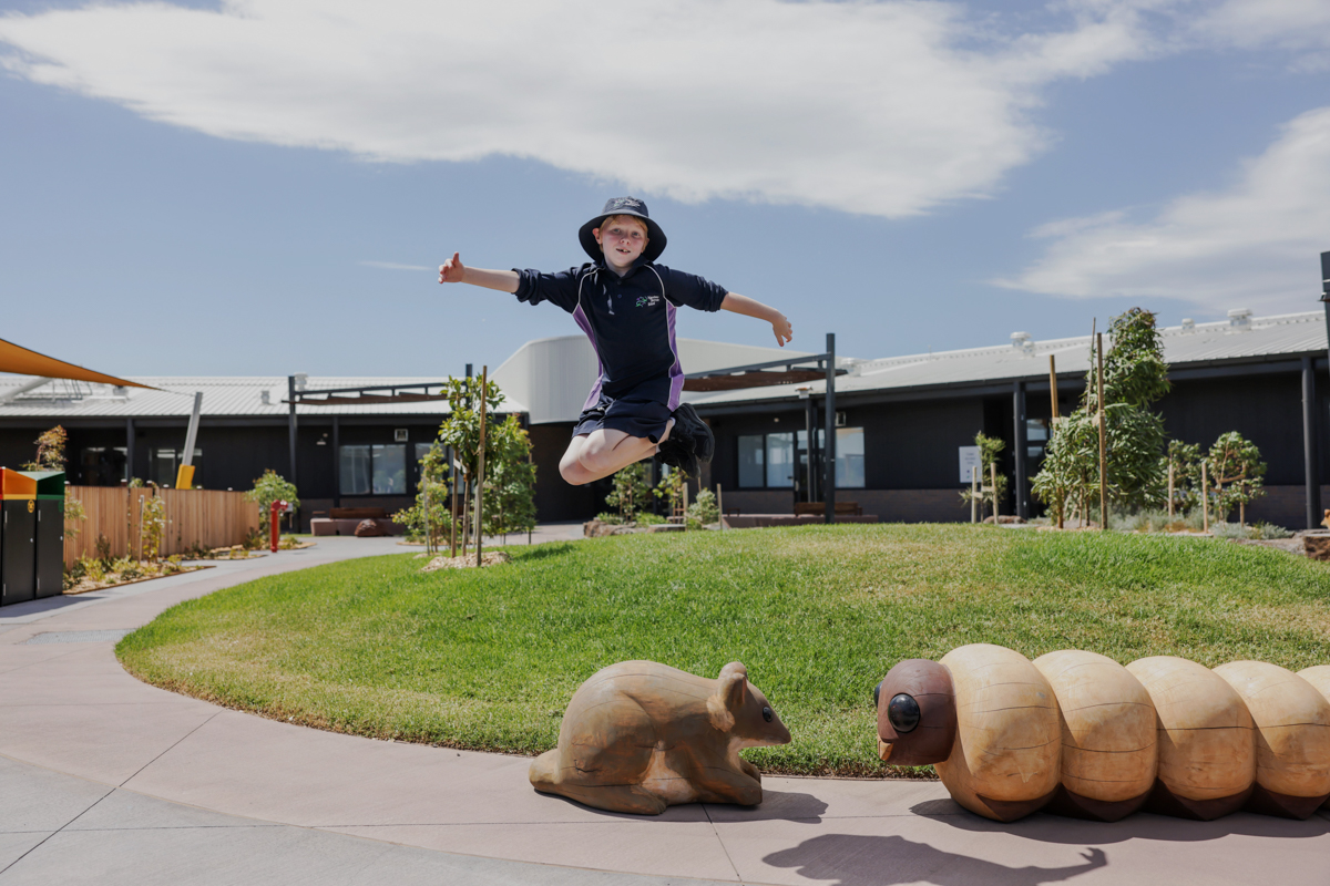 Nganboo Borron School – official opening, a student enjoying their outdoor area