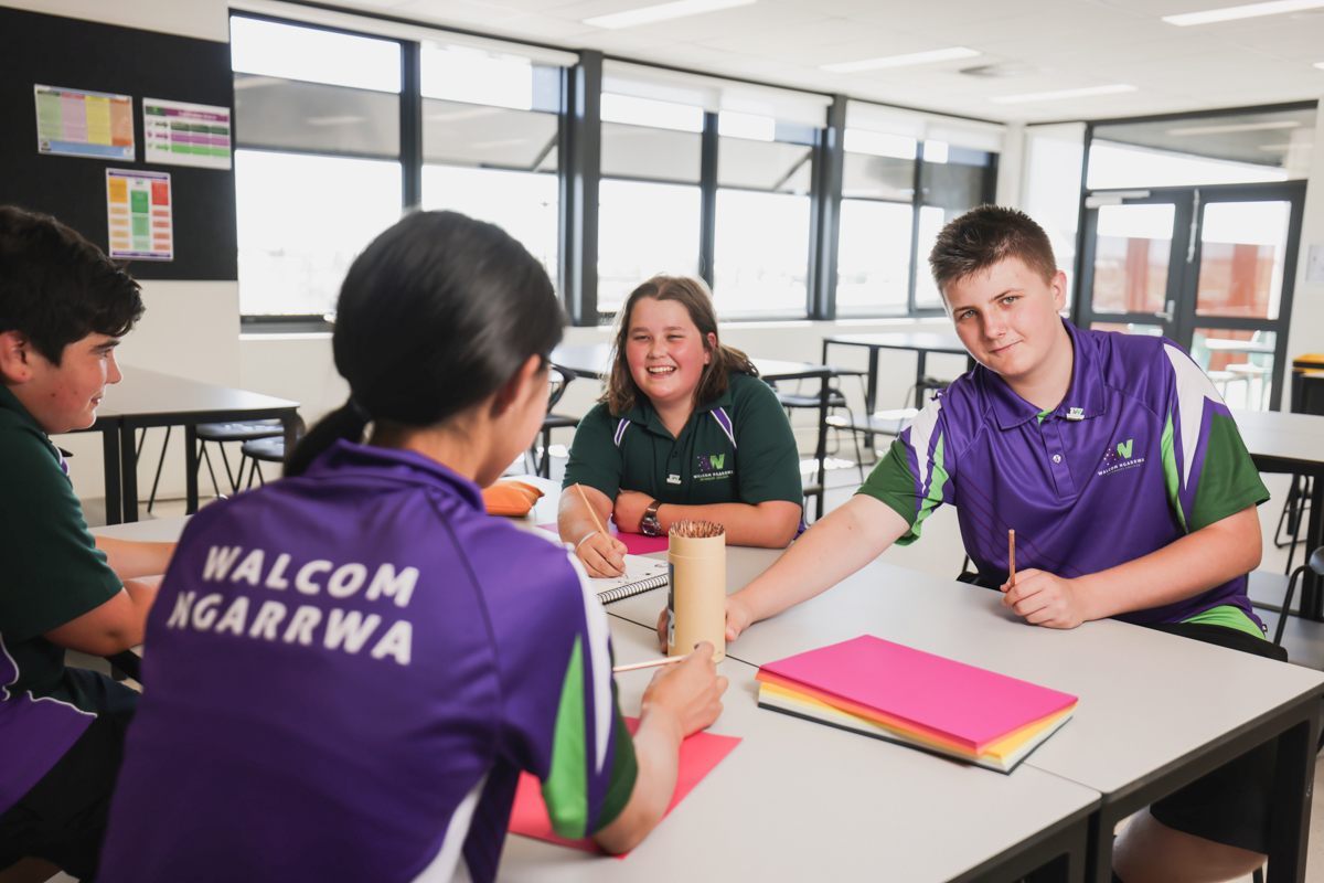 Walcom Ngarrwa Secondary College – official opening, students enjoying a learning space