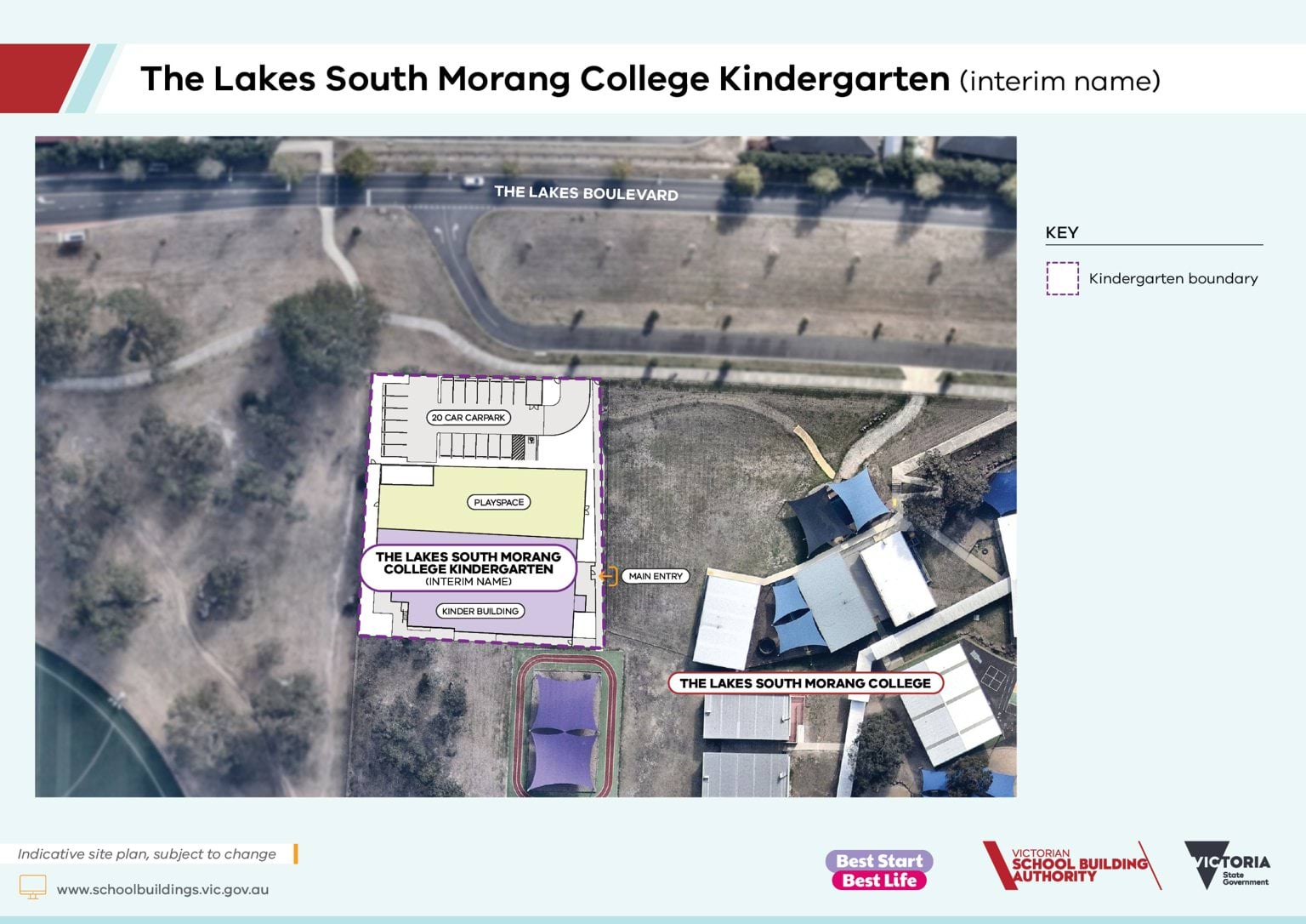 An indicative site plan of The Lakes South Morang College Kindergarten (interim name)