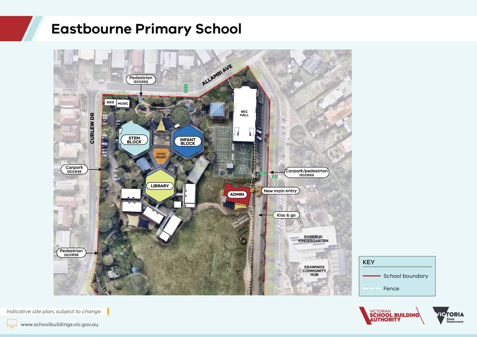 An indicative site plan of Eastbourne Primary School