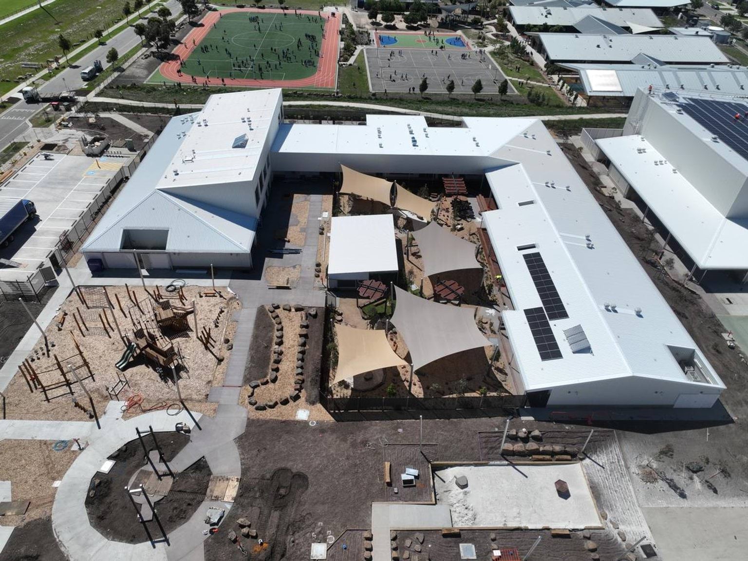 Aerial overview of the construction progress in November of Early Learning Victoria Gamadji