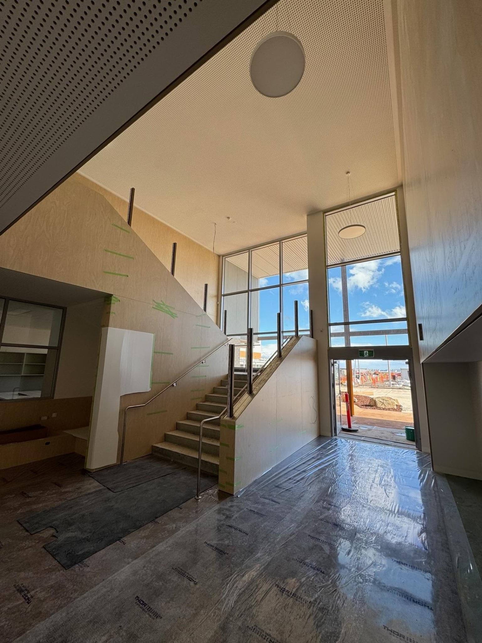 Staircase under construction going between two building levels