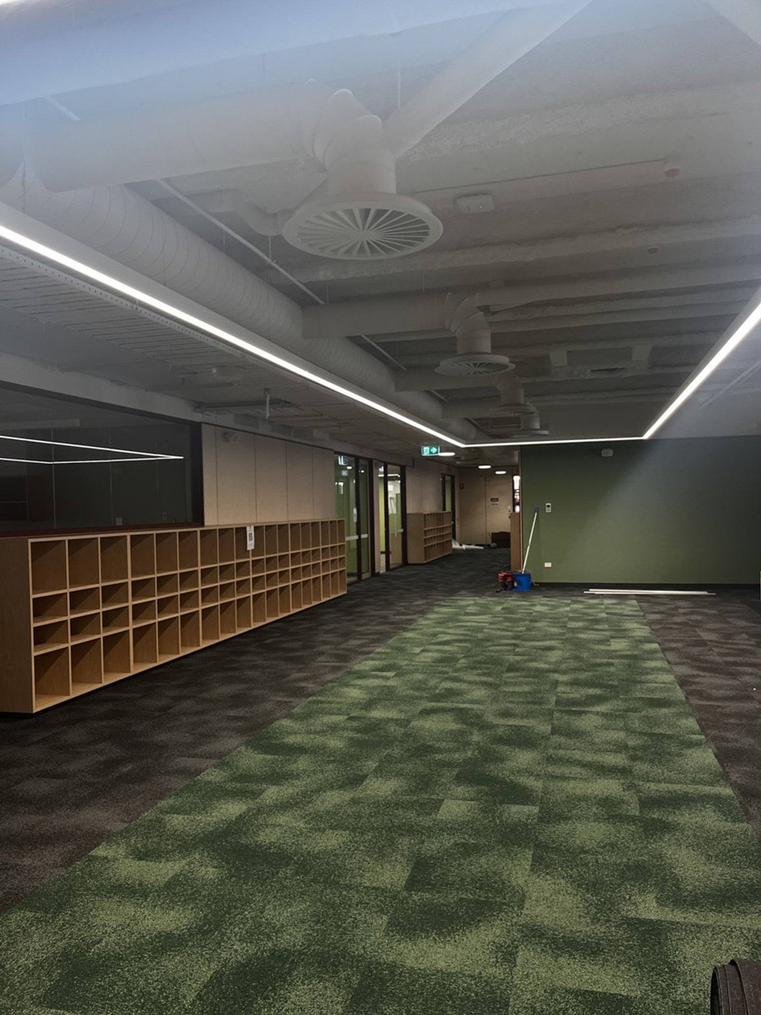 School shelves against wall