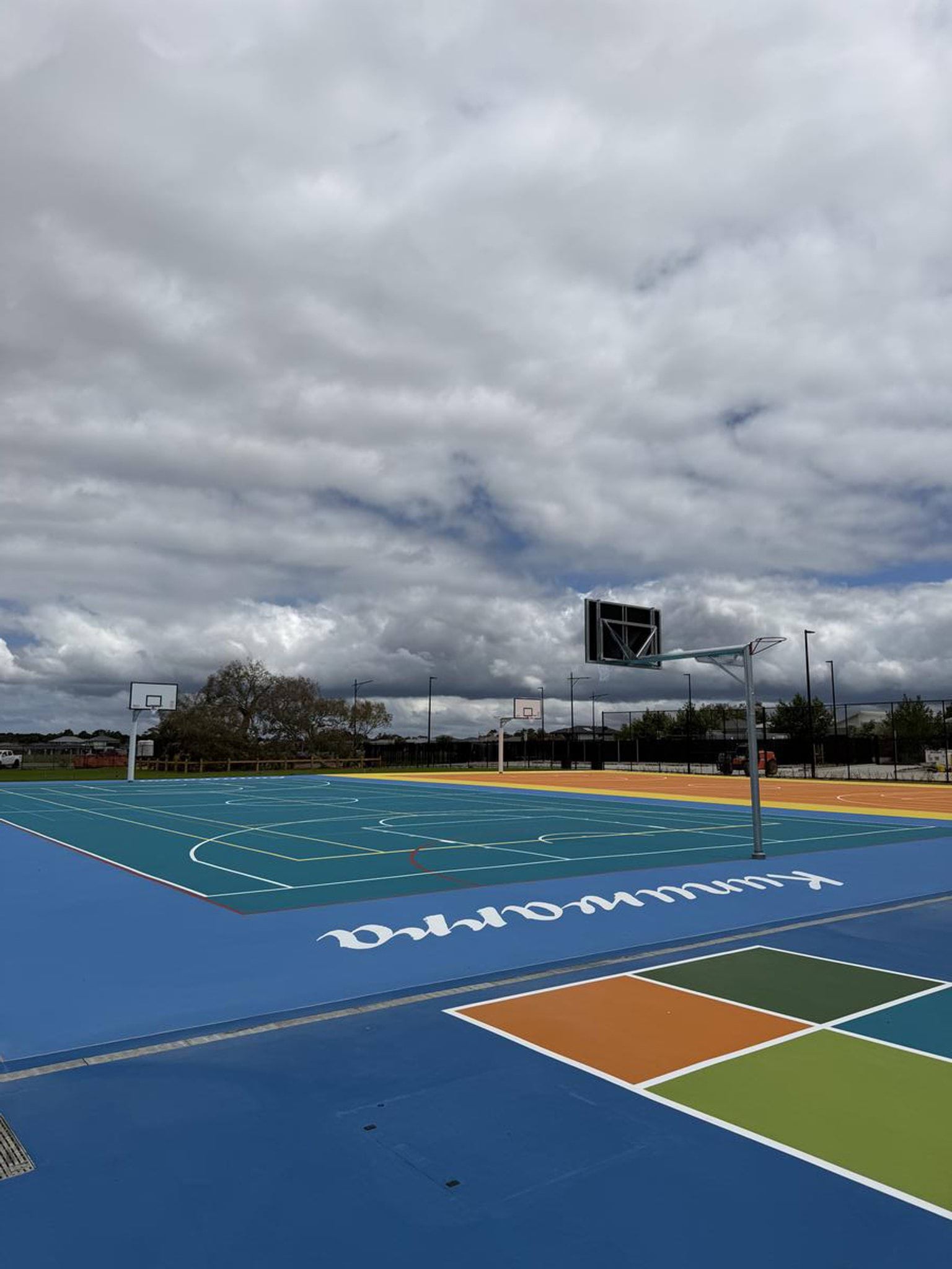 A blue hard court at Biyala Primary School. 