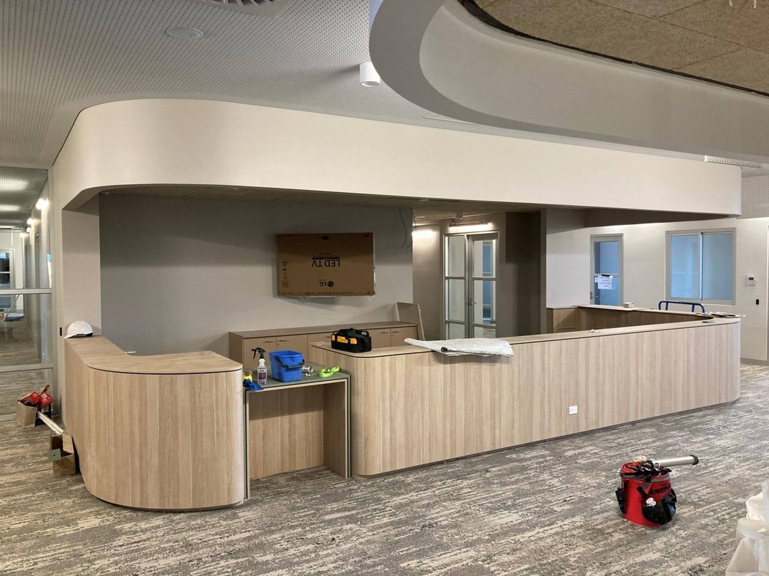 Photo of school desk with construction equipment around