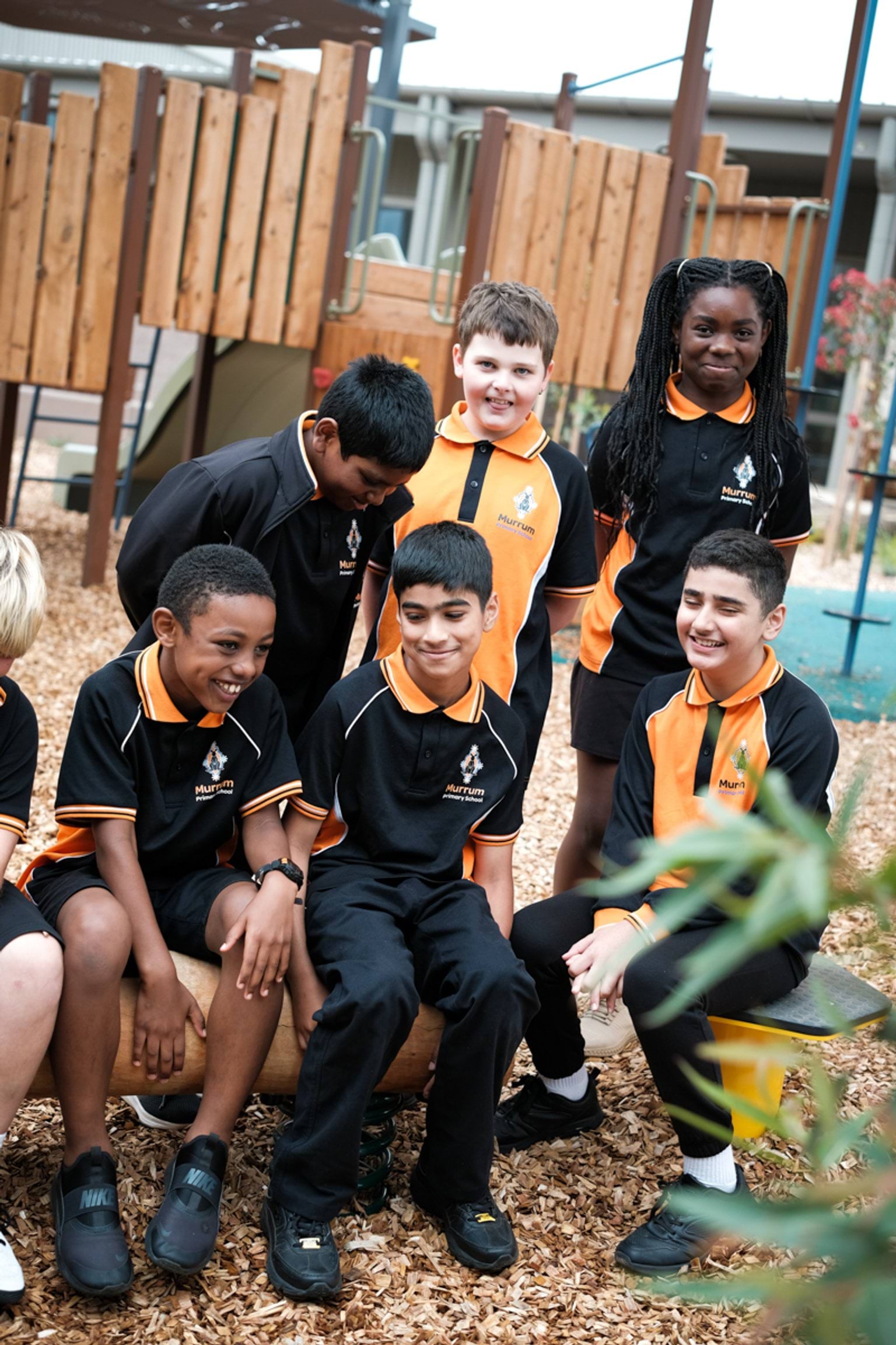 Enjoying time together in the outdoor play area
