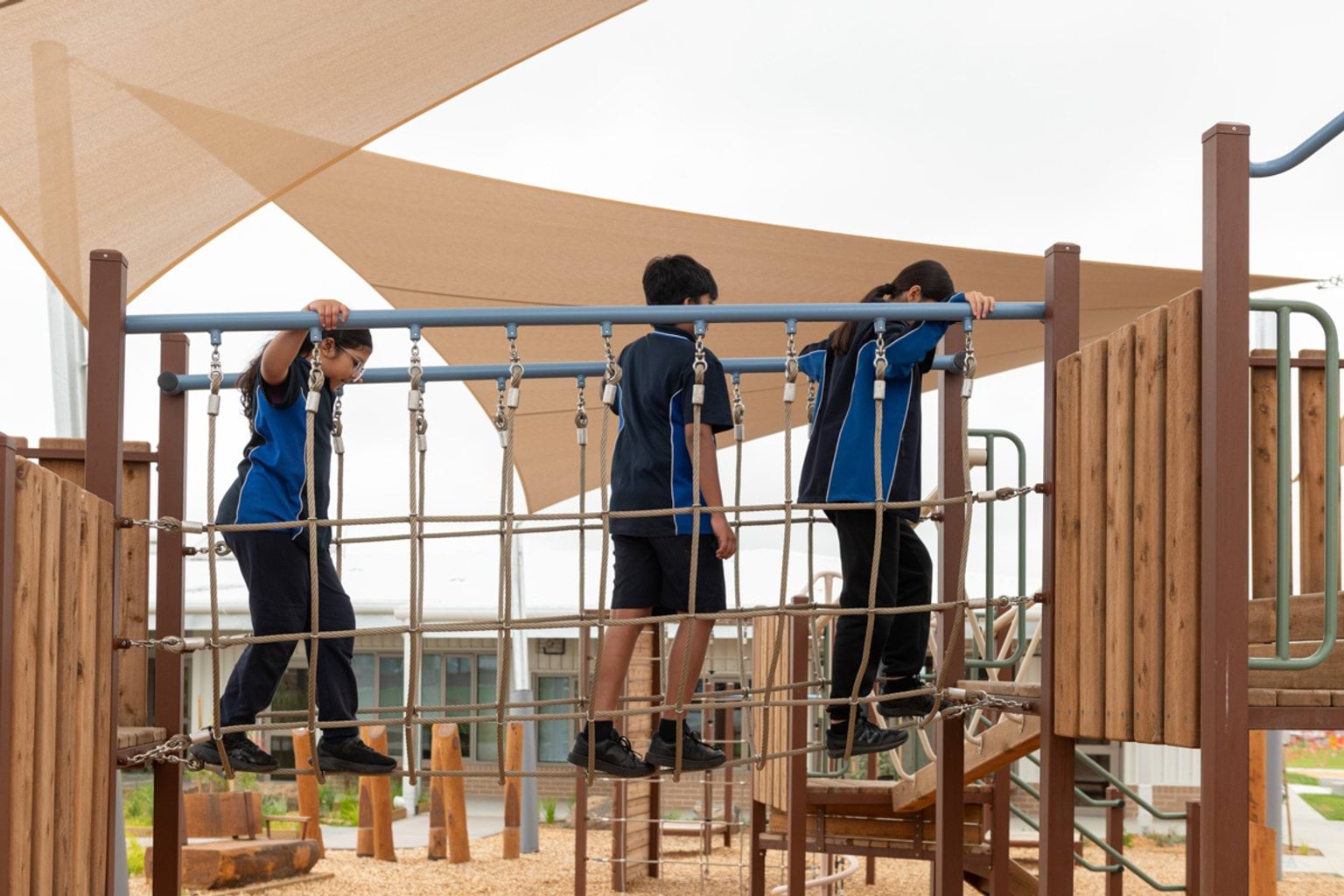Crossing the rope bridge