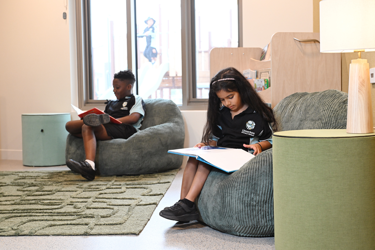 Reading books in a quiet nook