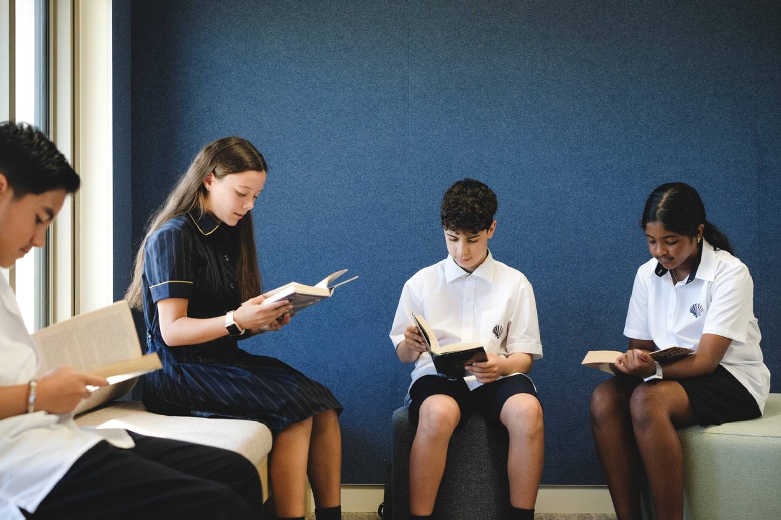 Reading together in a quiet nook