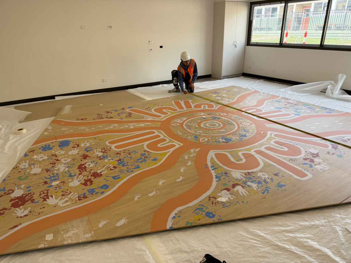 Aboriginal artwork panels being installed