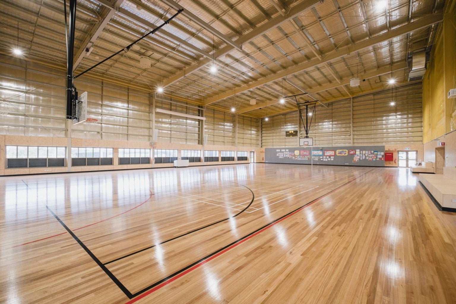 Basketball stadium with floorboards