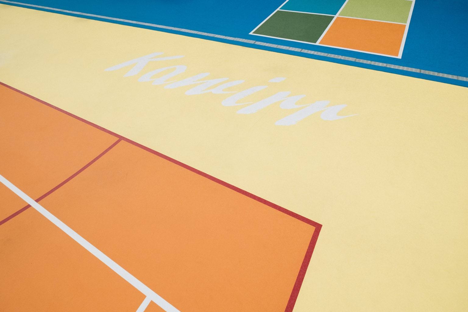 Outdoor courts with coloured pavement